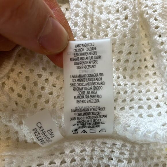 NWOT Calvin Klein | White Mesh Open Weave Logo Crewneck Pullover Sweater XL - Picture 9 of 9